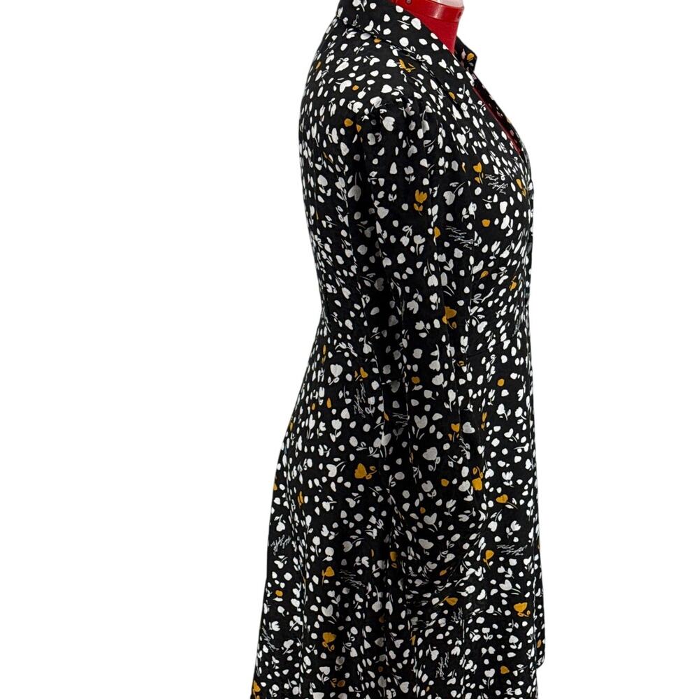 Karl Lagerfeld Black Floral Sheer Long Sleeve Crepe Button Shirtdress Women 10 - Picture 7 of 9